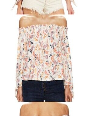 Anthropologie We The Free White Floral Lexington Off The Shoulder Top